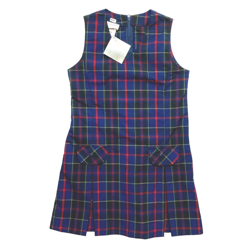 Dennis Uniform Dress V-Neck Dropped Waist Jumper G10 Wilson Plaid